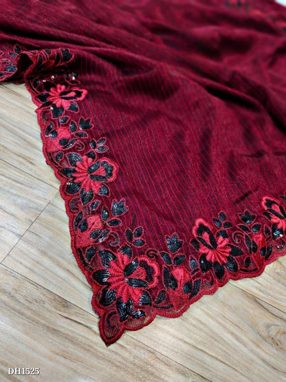 Noora chiffon , C pallu embroidery seqwance work with cut work border