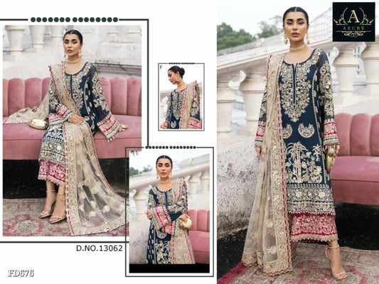 pure Georgette Embroidered zari thread work suits set full stitching