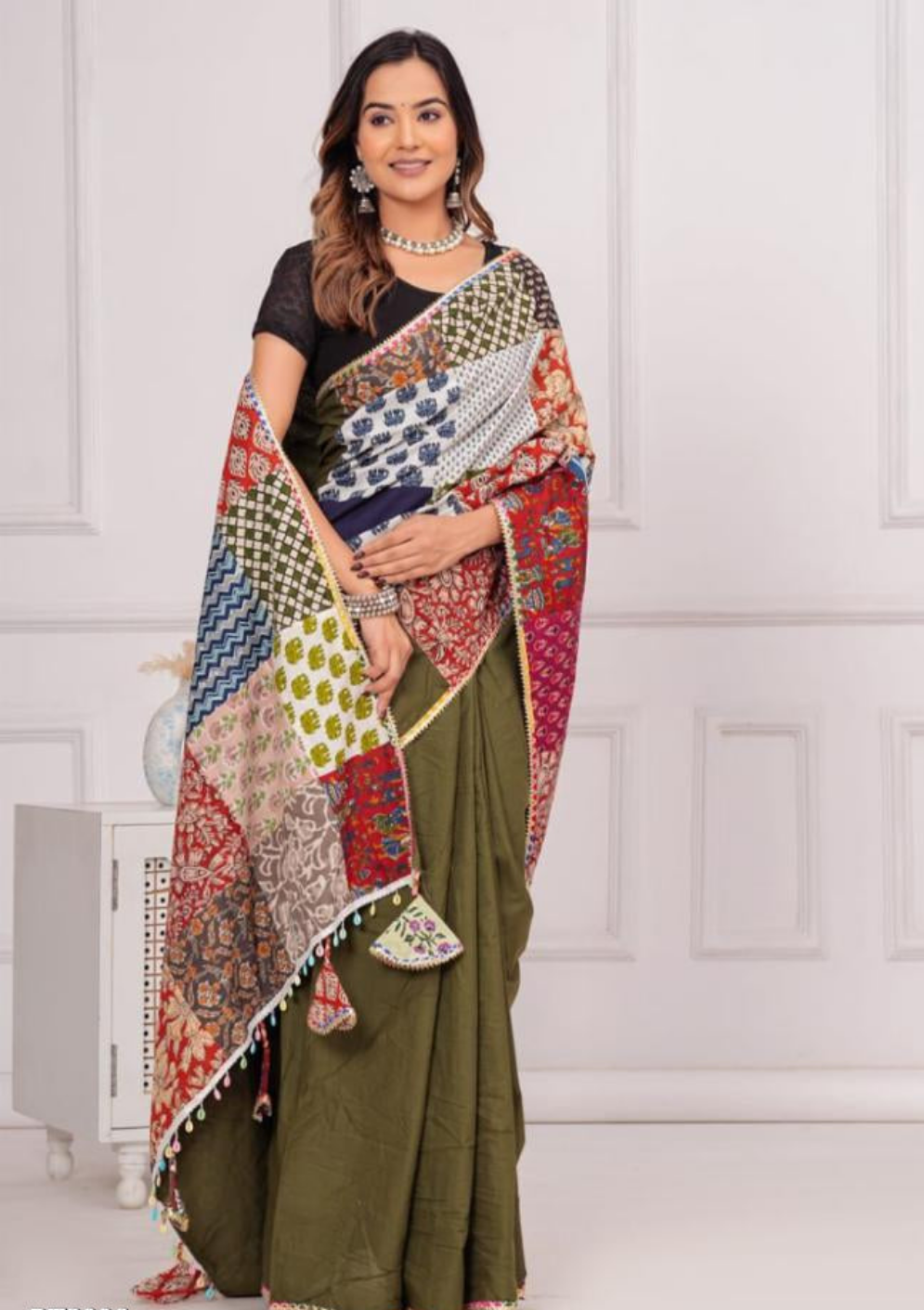 Women's Cotton Saree With Patch Work