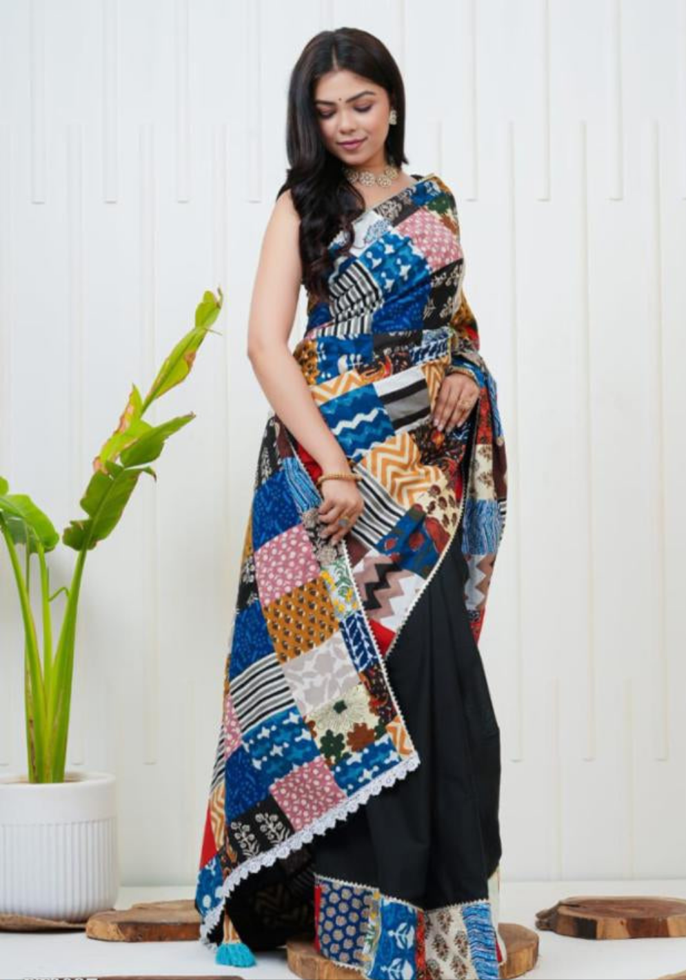 Women's Cotton Saree With Patch Work