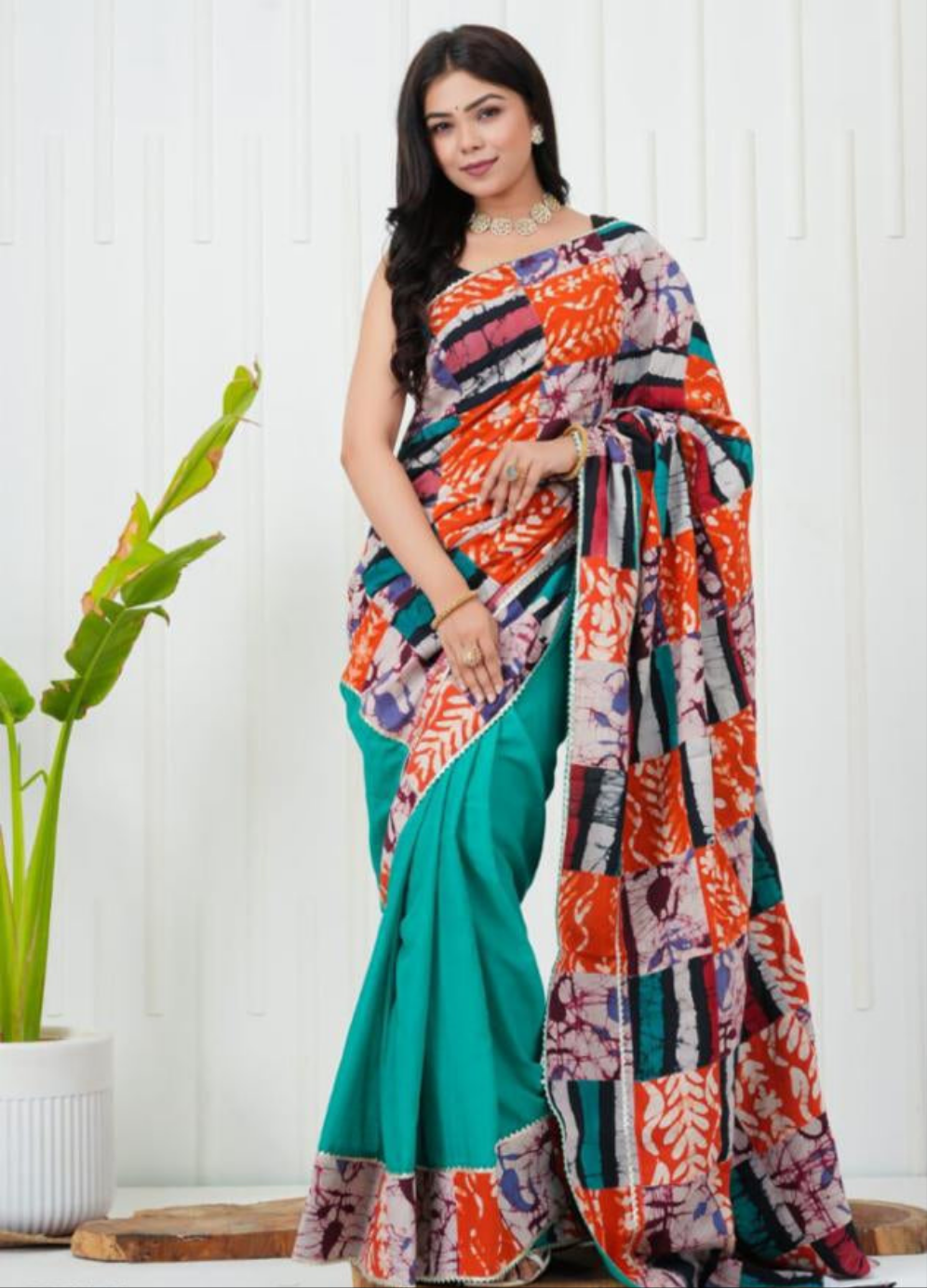Women's Cotton Saree With Patch Work