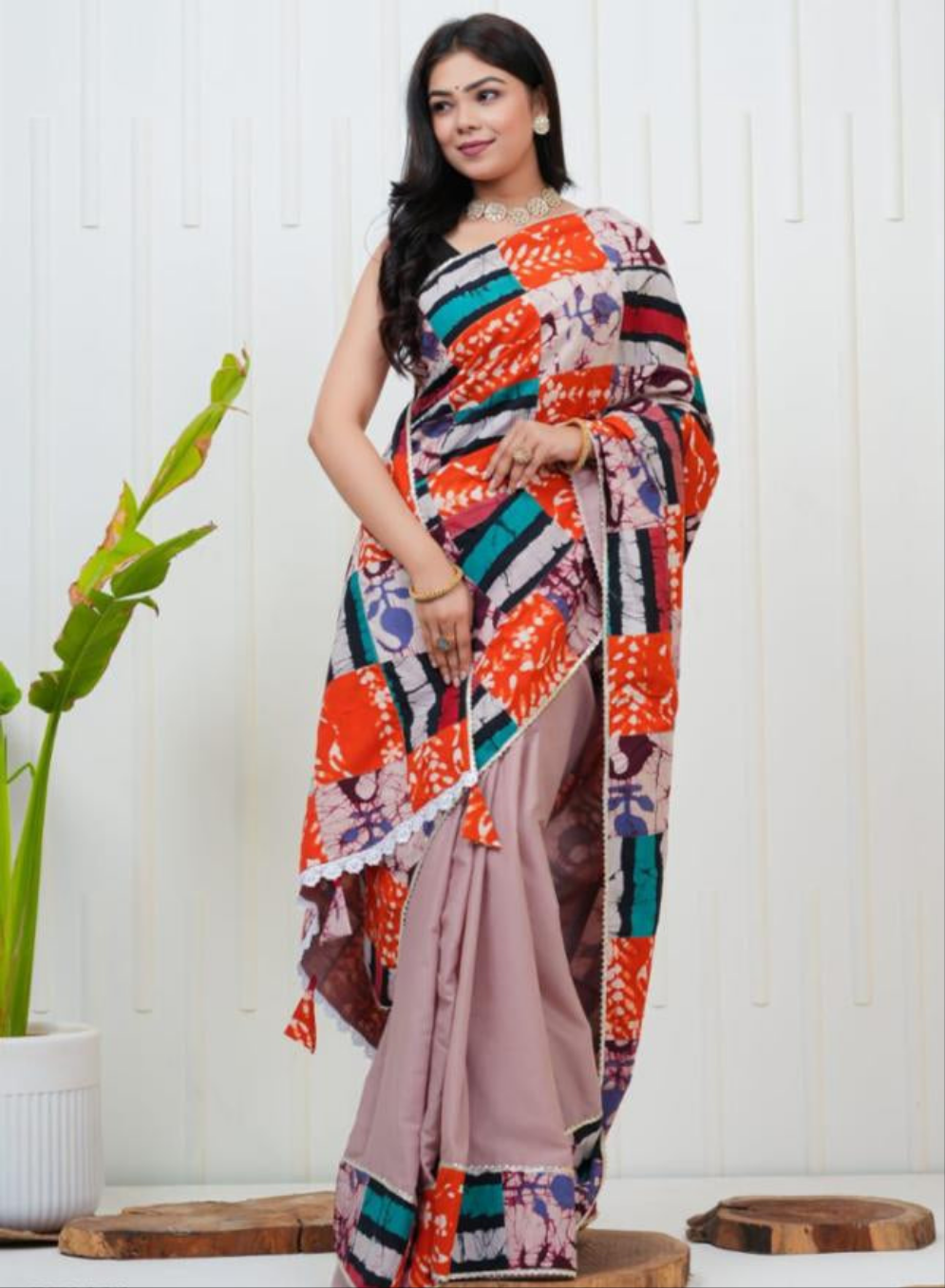 Women's Cotton Saree With Patch Work