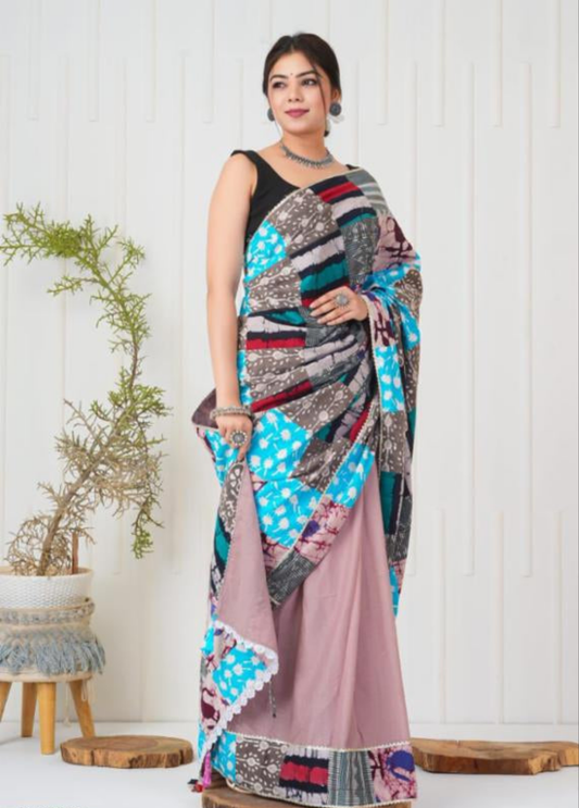 Women's Cotton Saree With Patch Work
