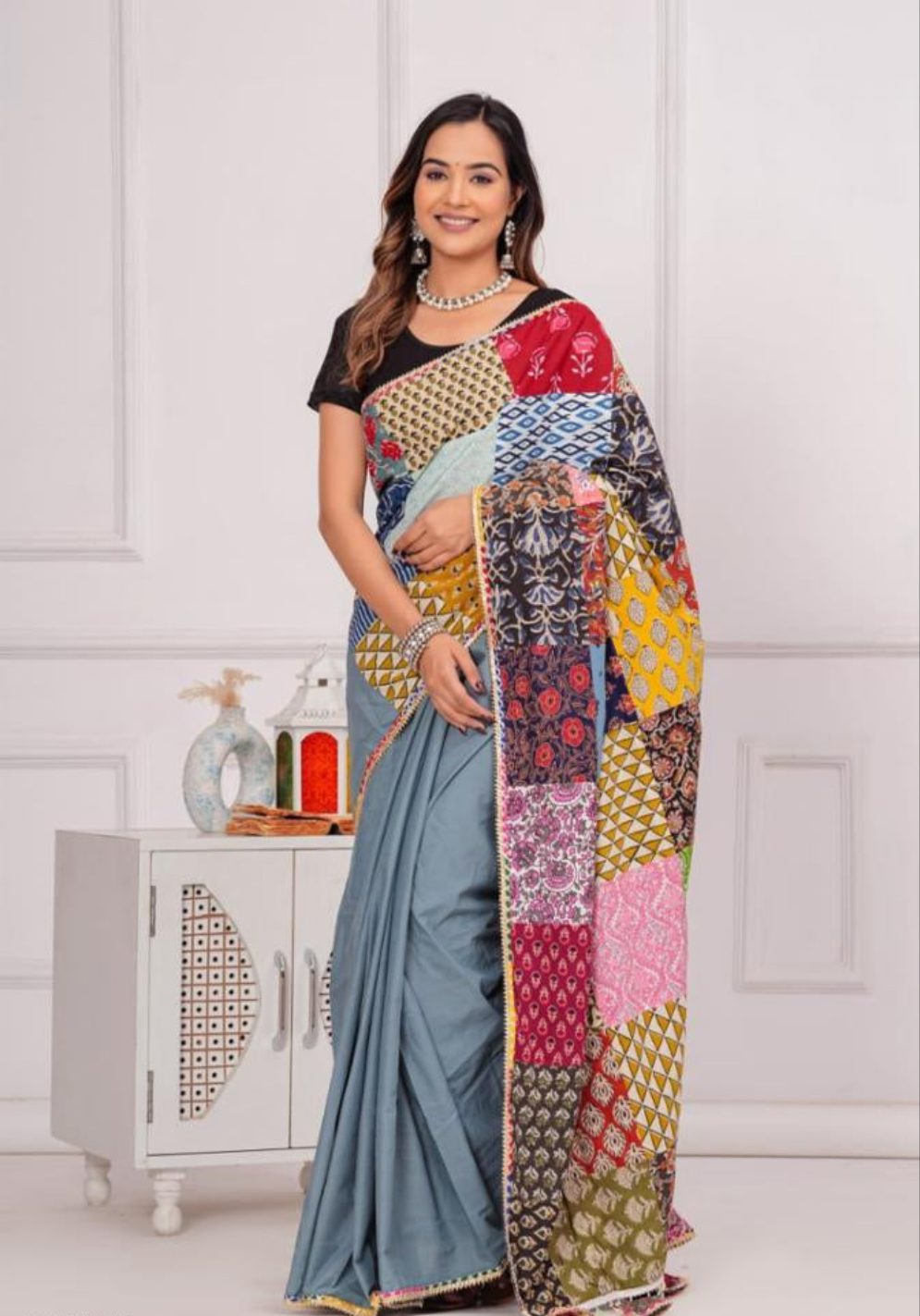 Women's Cotton Saree With Patch Work