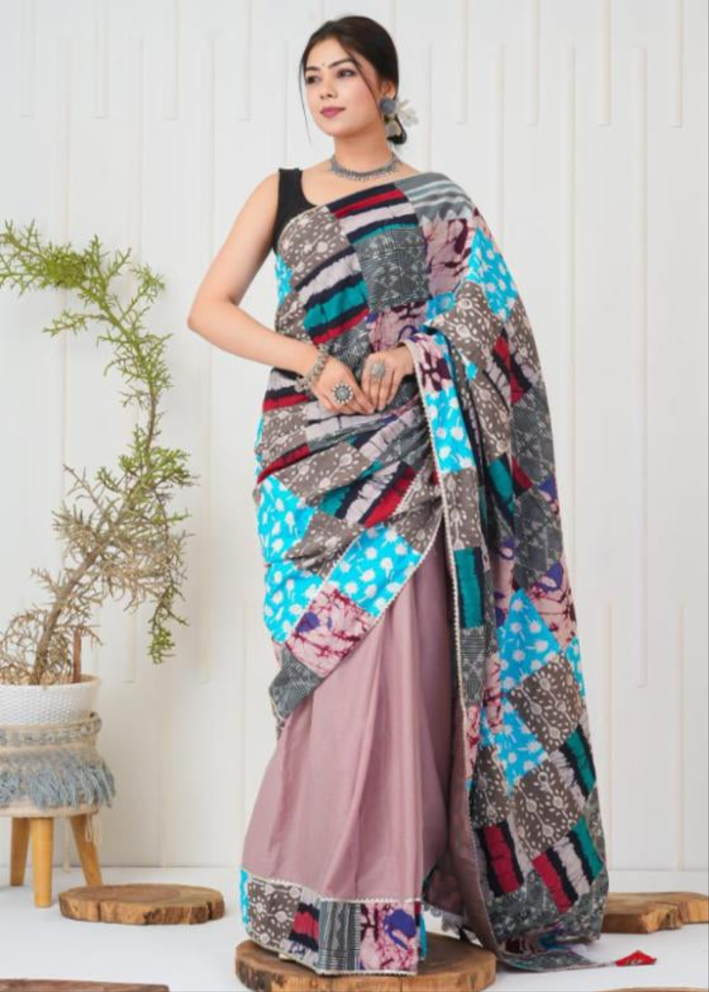 Women's Cotton Saree With Patch Work