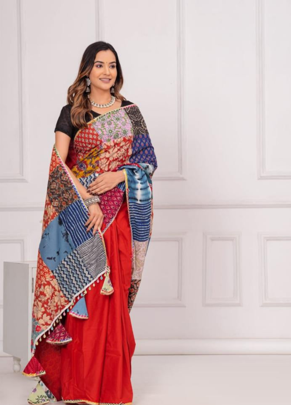 Women's Cotton Saree With Patch Work