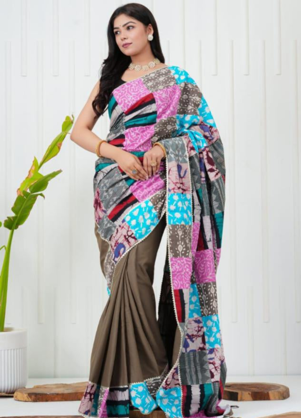 Women's Cotton Saree With Patch Work