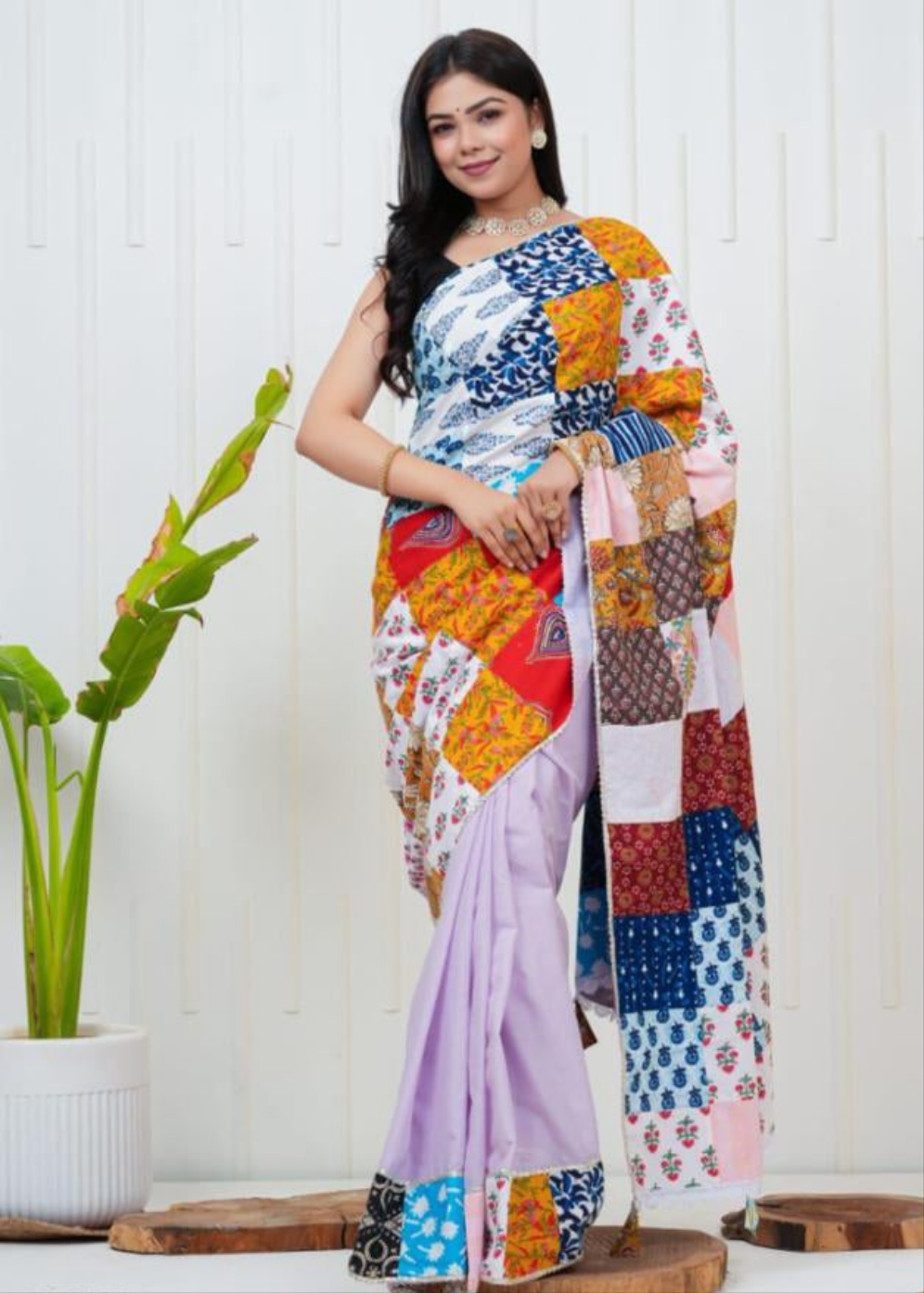 Women's Cotton Saree With Patch Work