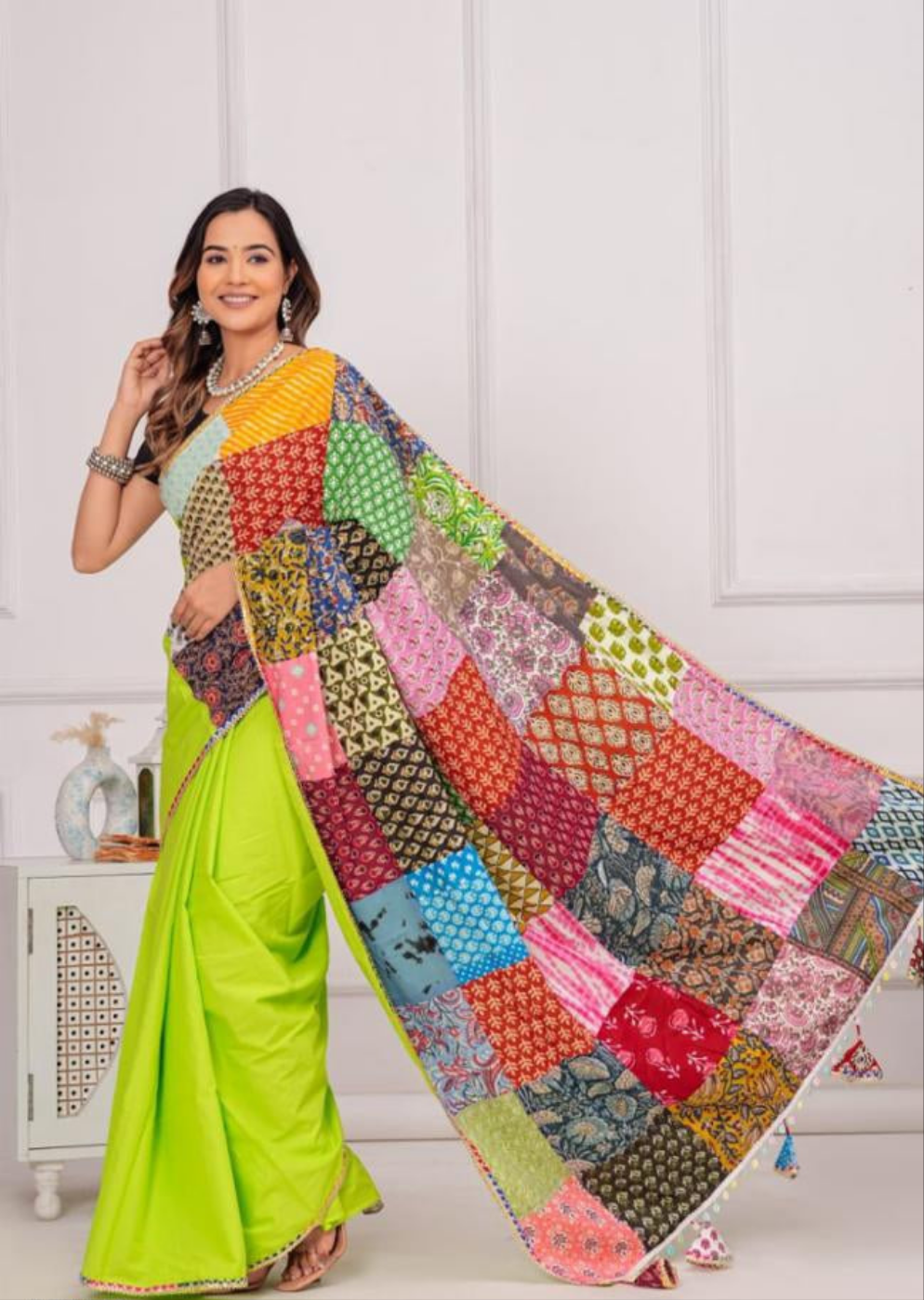 Women's Cotton Saree With Patch Work