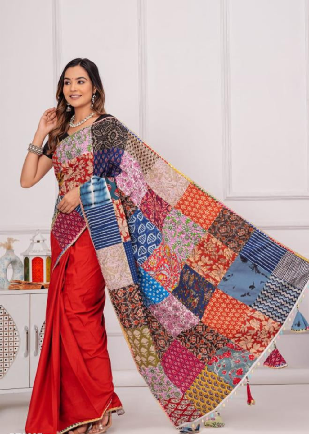 Women's Cotton Saree With Patch Work