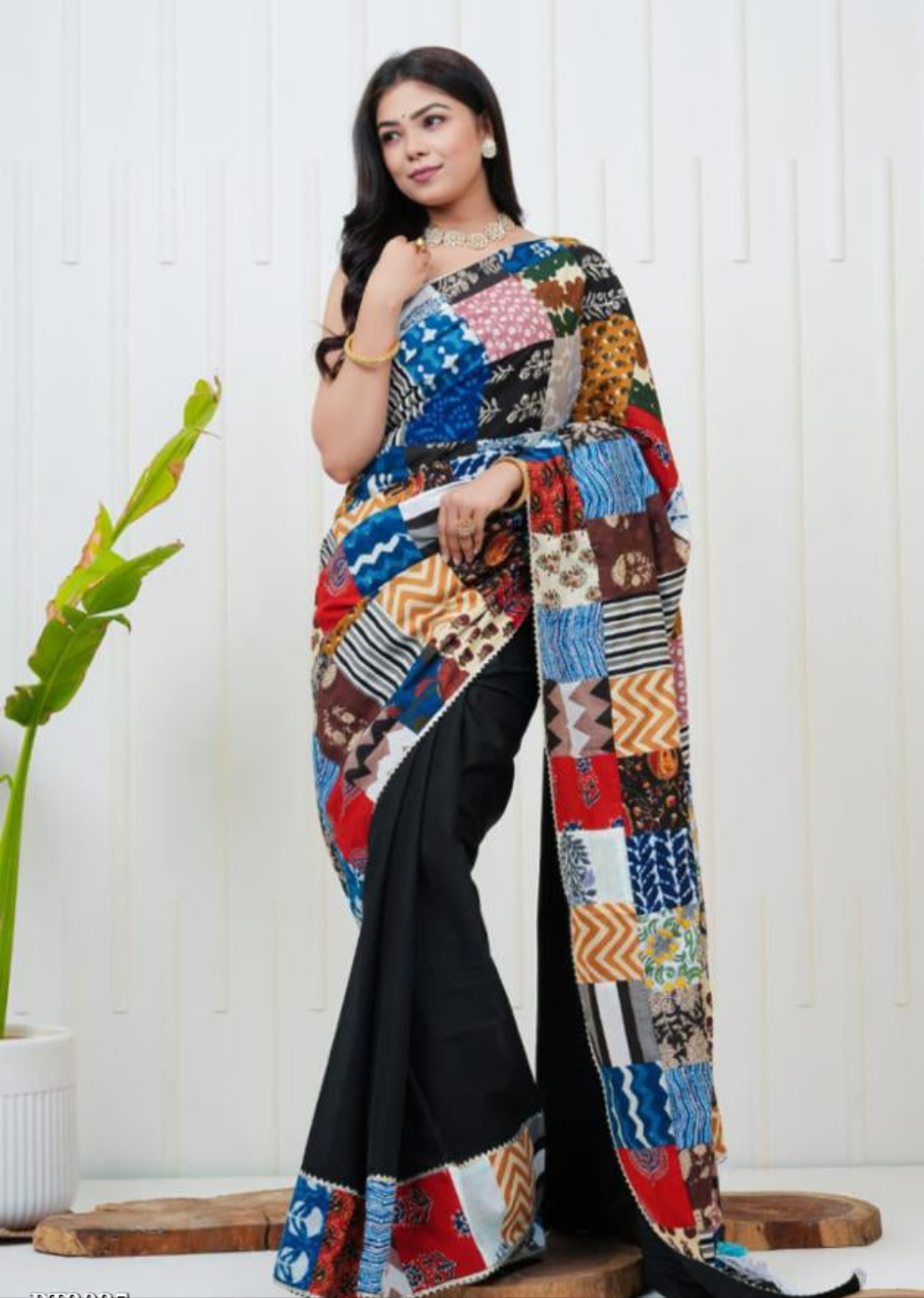 Women's Cotton Saree With Patch Work
