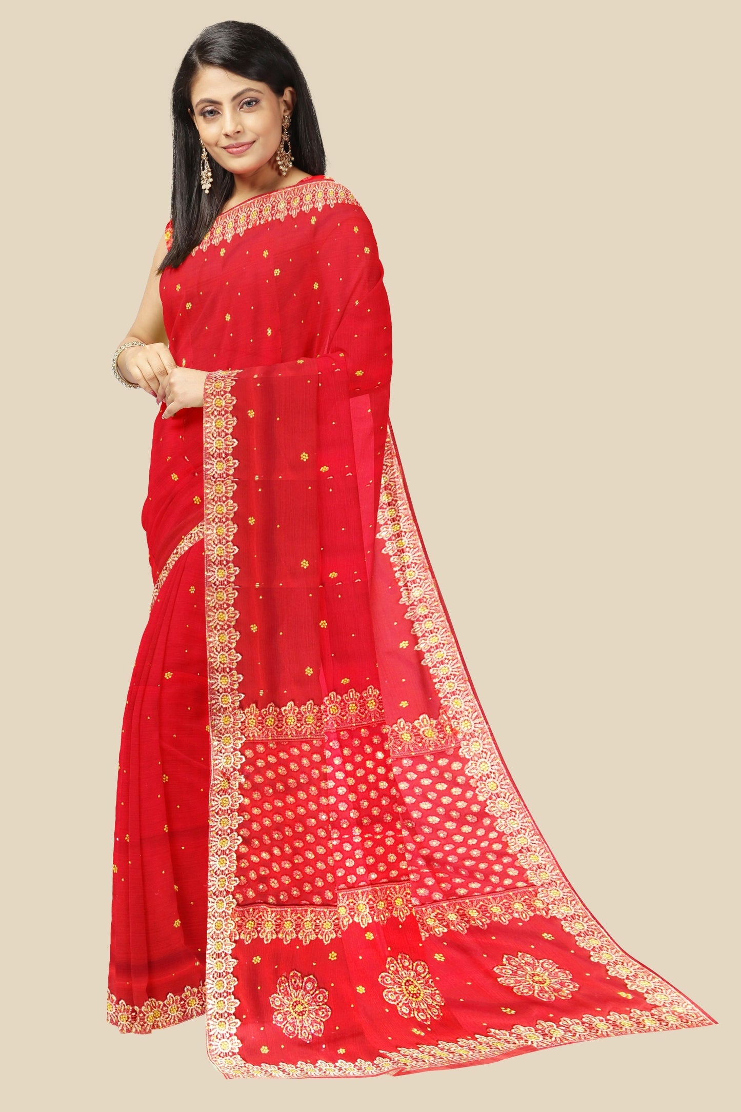 Pure Gorgeet chit pallu fancy broder saree