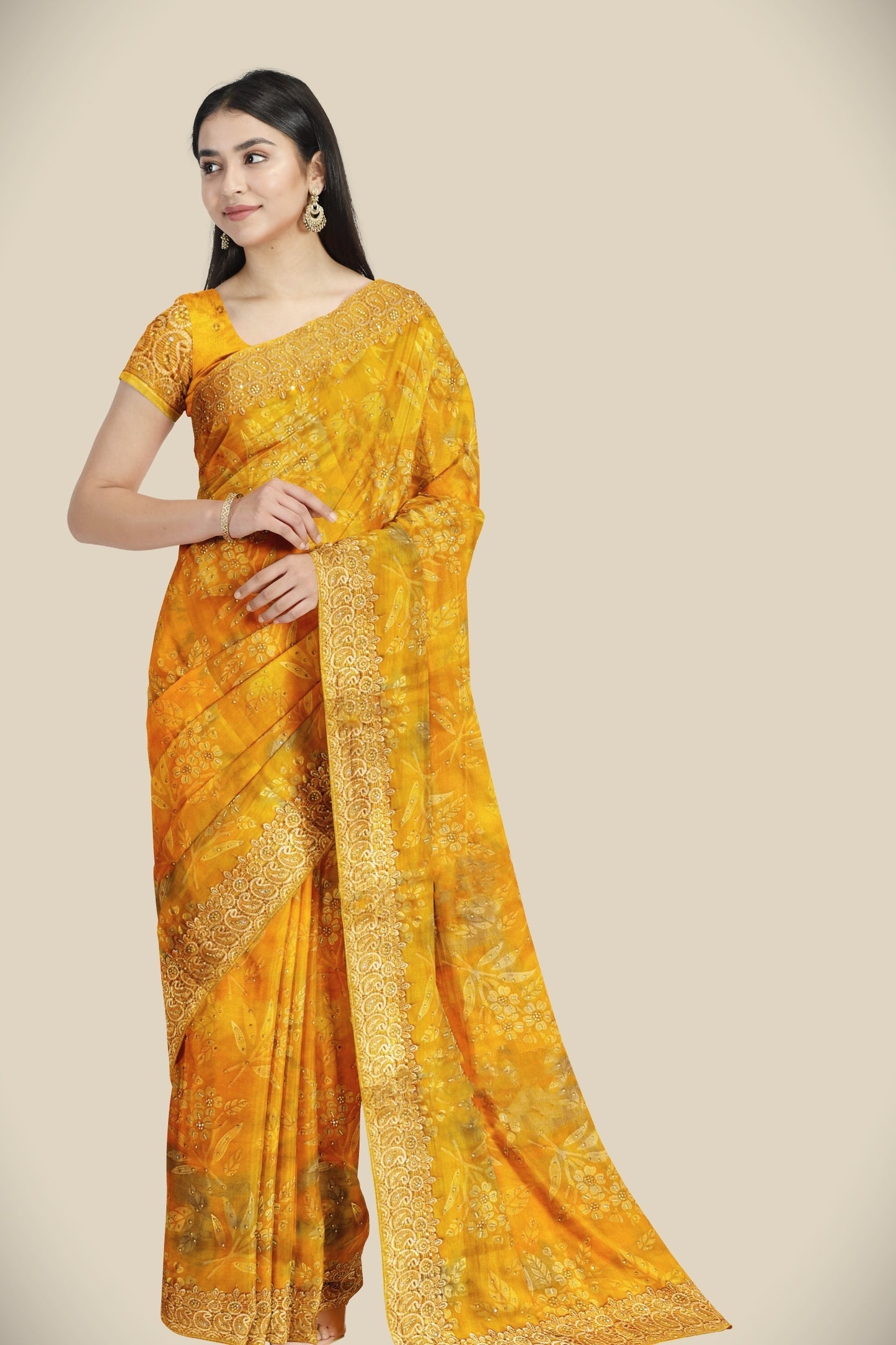 Fancy hand work saree with blouse