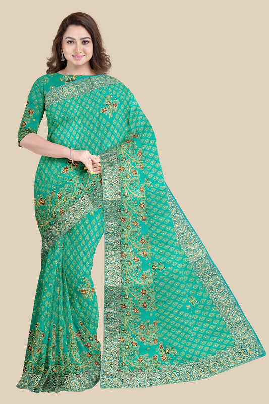 pure Gorgeet fancy work saree with blouse