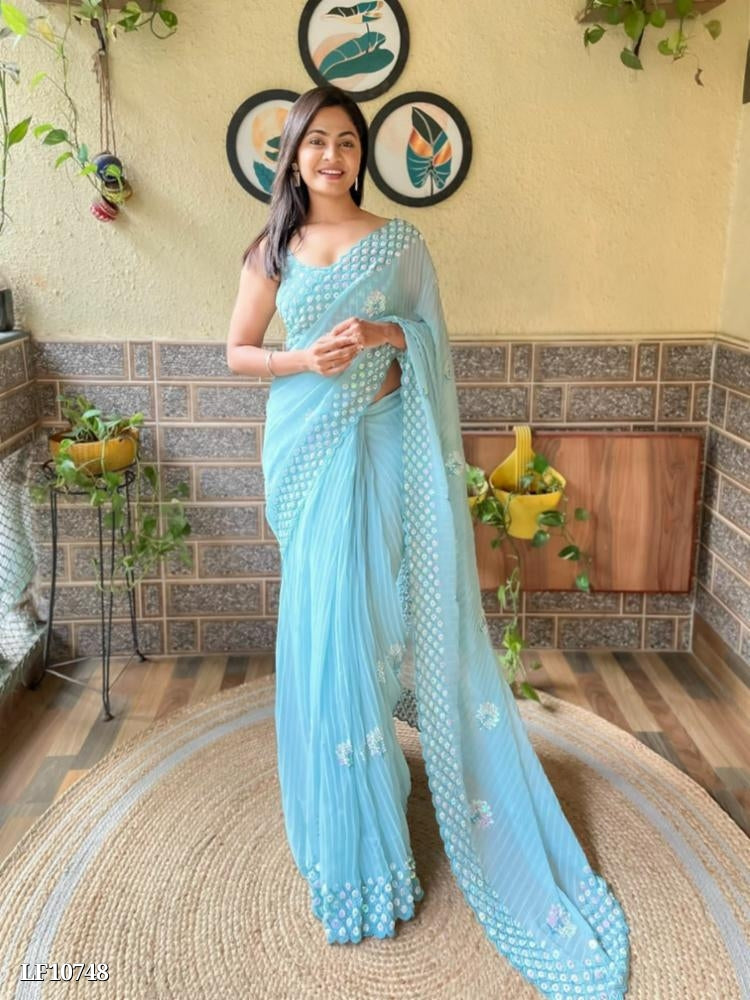 Brige Moss Chiffon Saree with Beautiful Half Half Bandhani Print & Heavy Gota Patti Work Border in Saree