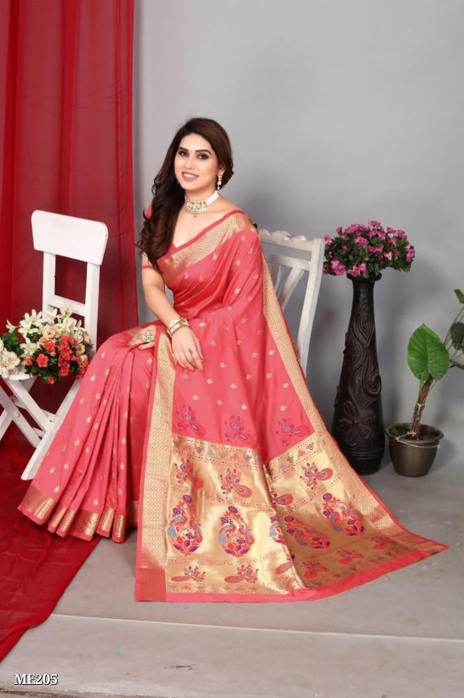 Pathani soft silk saree with blouse piece
