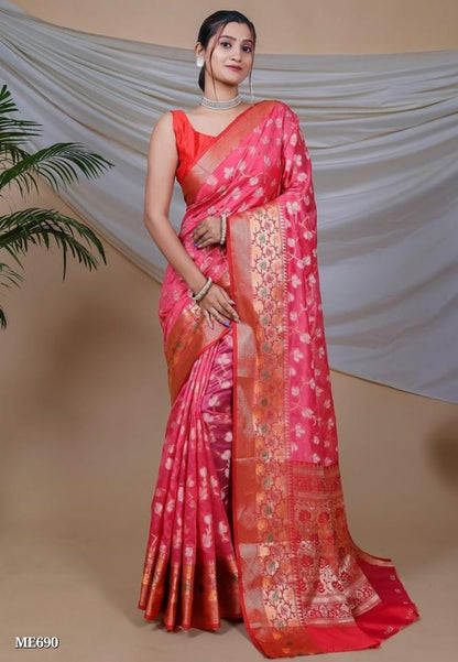 Organza Weaving Saree With  , jaal design and Rich Pallu