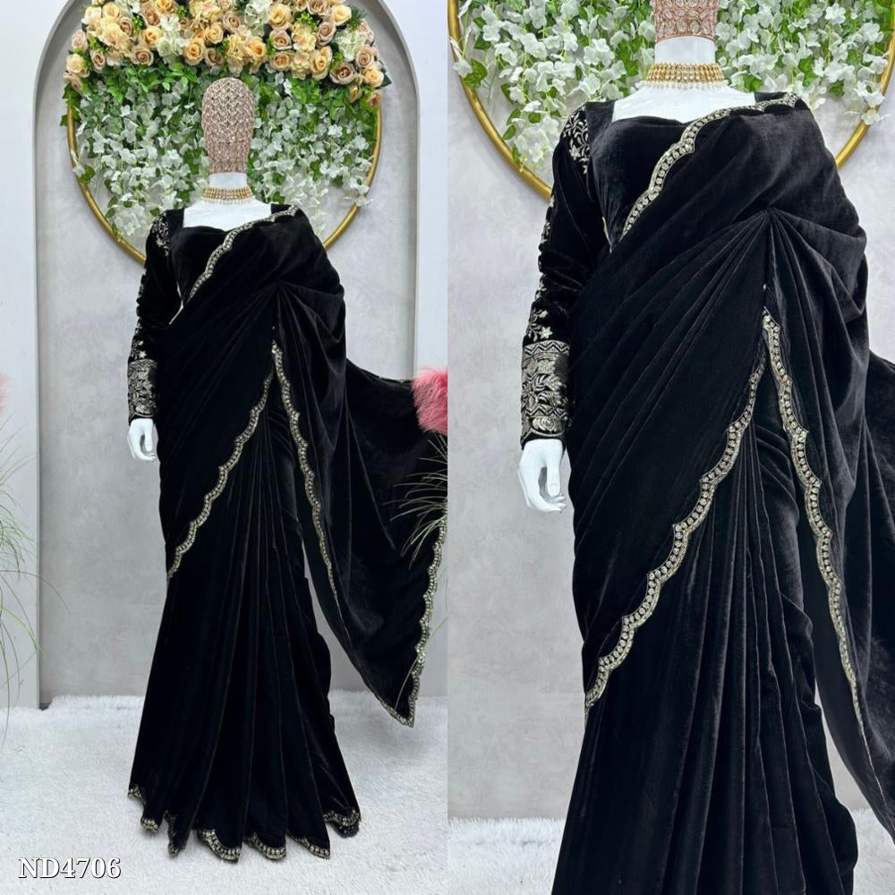 Saree,9000velvet fancy hand embroidered work with full work blouse