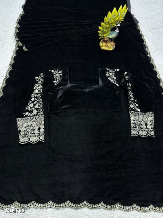 Saree,9000velvet fancy hand embroidered work with full work blouse