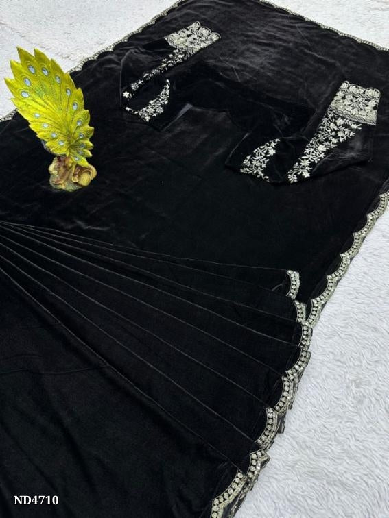 Saree,9000velvet fancy hand embroidered work with full work blouse