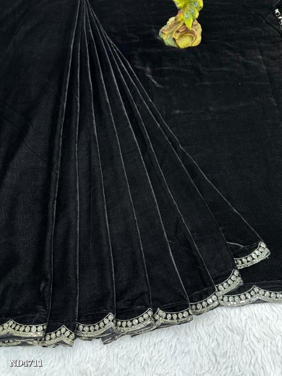 Saree,9000velvet fancy hand embroidered work with full work blouse