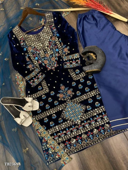 9000 VELVET SEQUENCE EMBROIDERY WORK SUIT PANT WITH DUPATTA