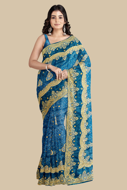 Hand embroidery pure Georgette saree with blouse