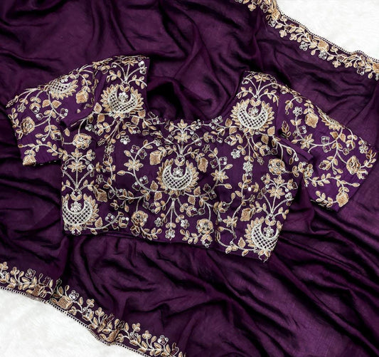 Party Wear Vichitra Embroidery Saree