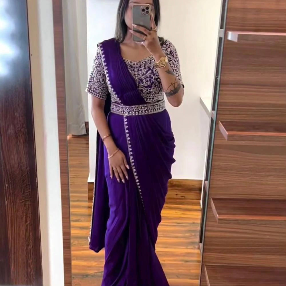 Pure chinon saree with stitch blouse