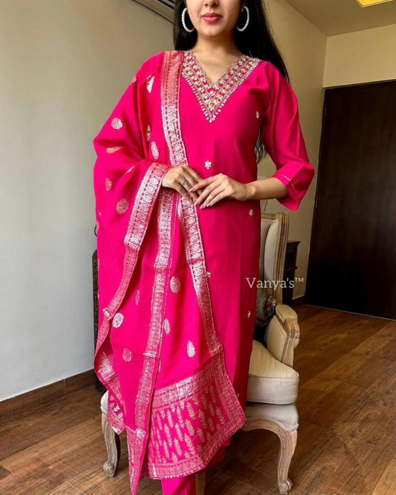 Viscose fabric designer kurti set with dupatta