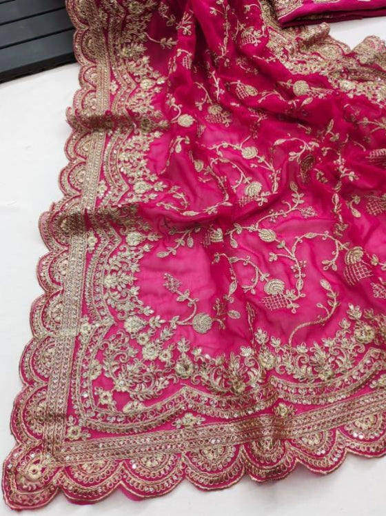 Pure dola silk fancy work saree