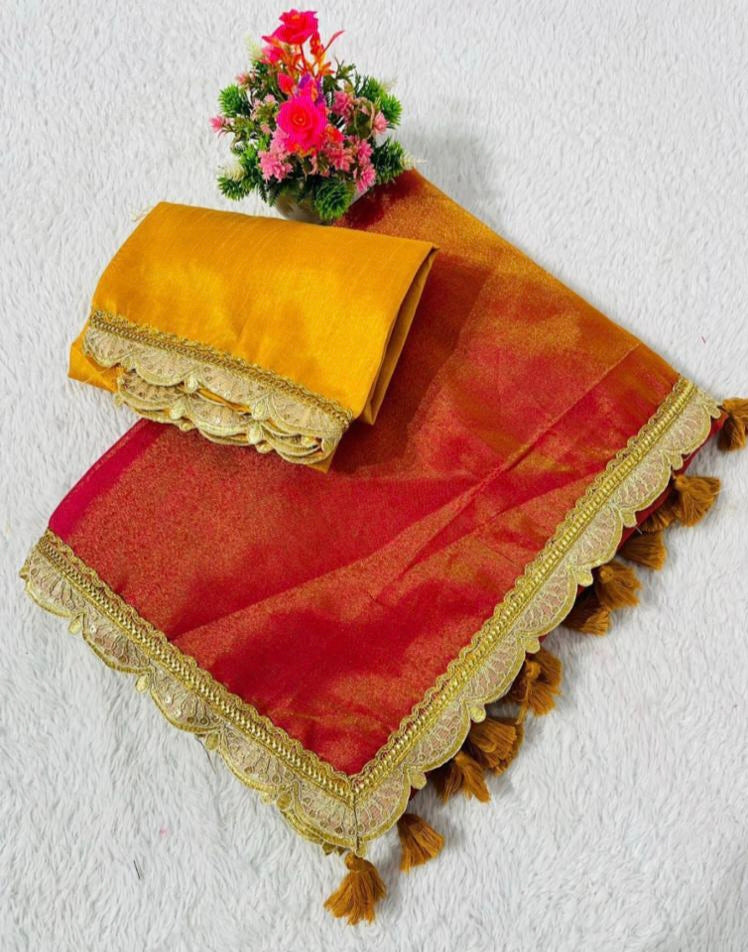 Presenting you trending gold tissue Saree with fancy lace border 25 lotkan