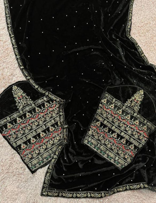 Party Wear Pure 9000 Velvet Embroidery Saree