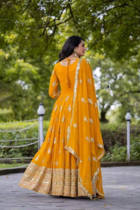 Yellow , gown bottom dupatta