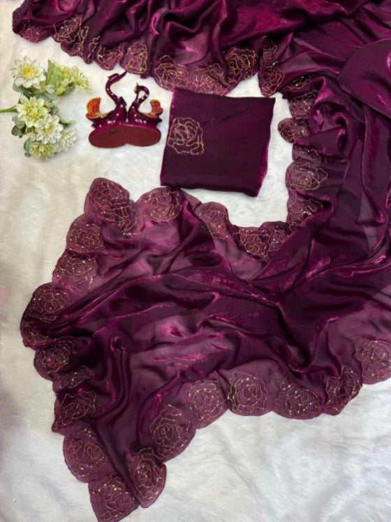 Pure Space Silk kat dena hand work saree