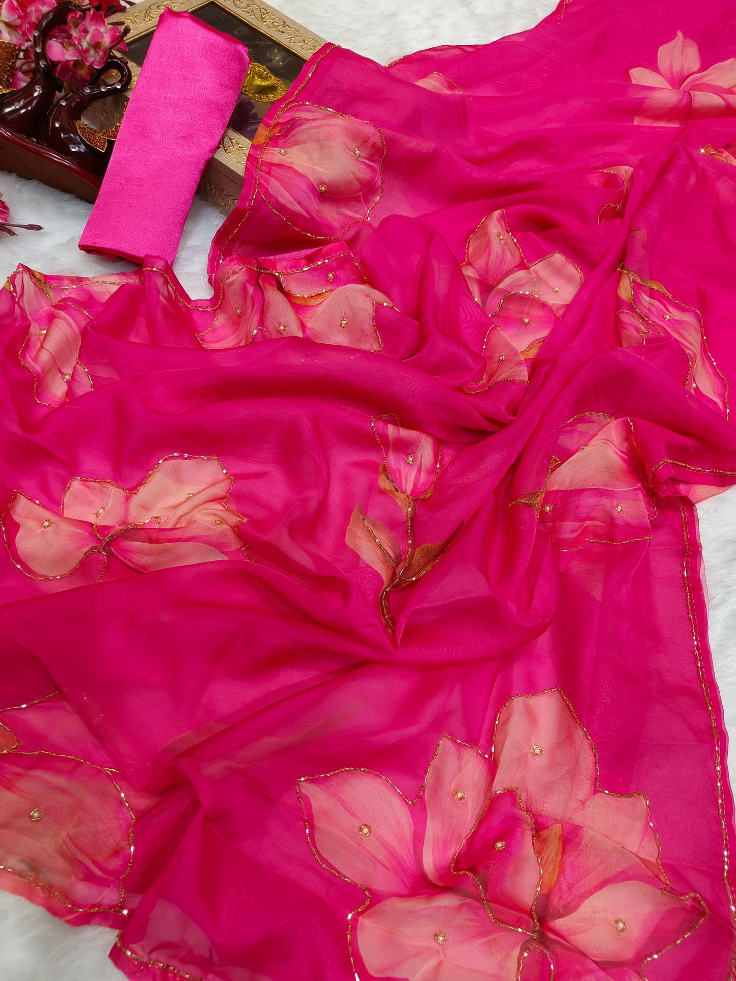 Trending floral handwork saree
