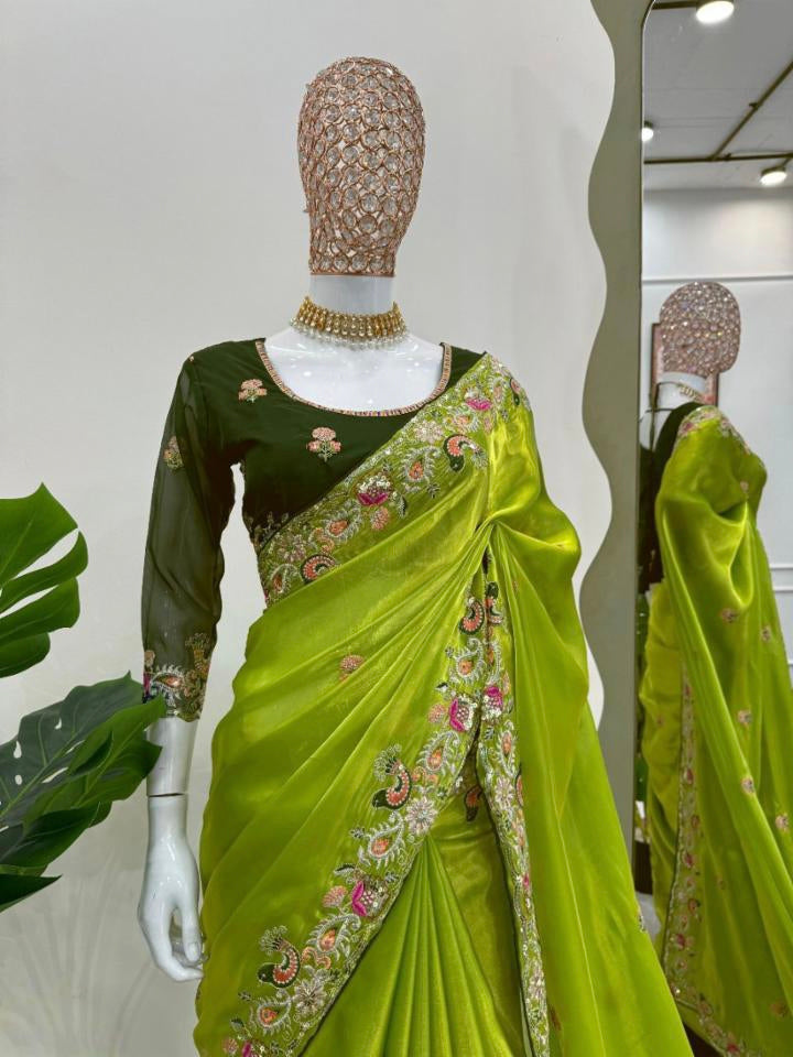 Party Wear Jimmy Choo Multi Sequence Work Saree