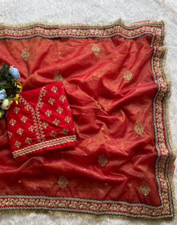 SOFT BANARASI CRUSH FABRIC gold tissue saree