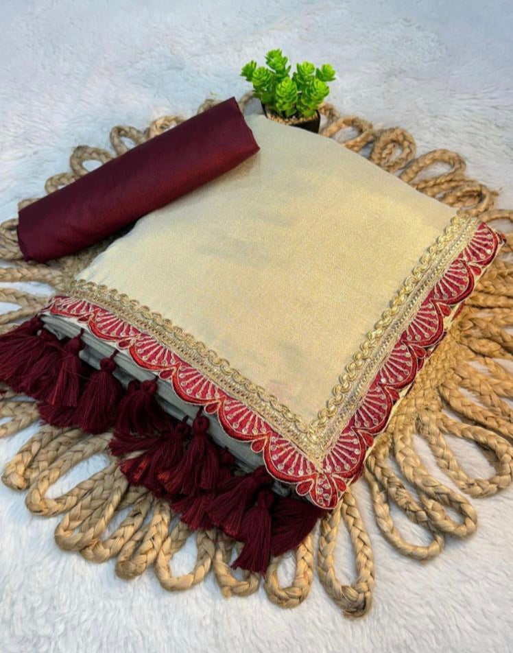 Presenting you trending gold tissue Saree with fancy lace border 25 lotkan