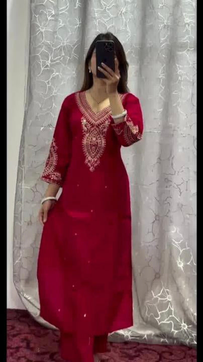 Premium chinon With embroidery coding suit set