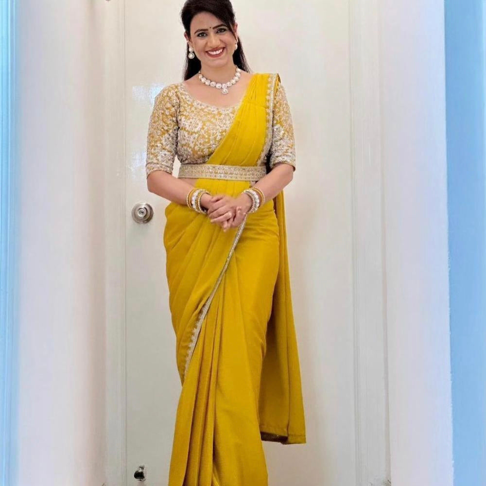 Pure chinon saree with stitch blouse