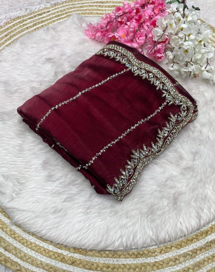 Zimmy Choo Saree pure Handwork ston work saree