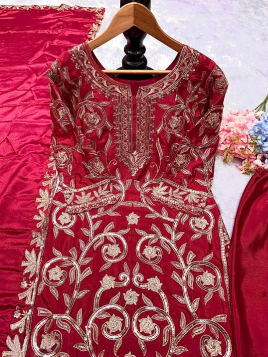 Chinon silk top bottom dupatta,