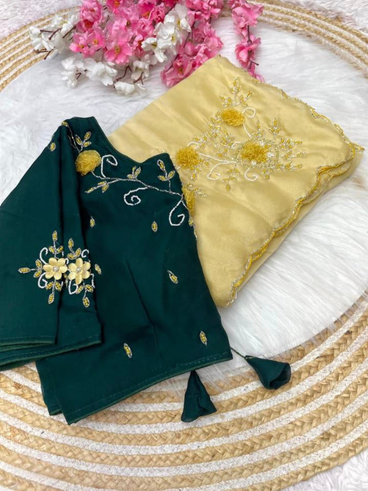 Jordan silk sattin Fabric With hand Work