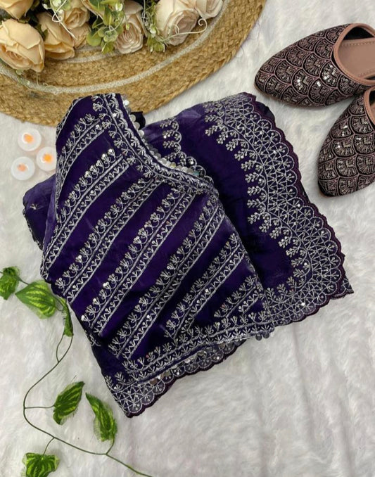 Party Wear Jimmy Choo Satin Sequence Zari Saree