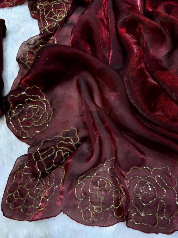 Pure Space Silk kat dena hand work saree