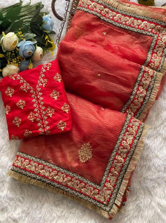 SOFT BANARASI CRUSH FABRIC gold tissue saree