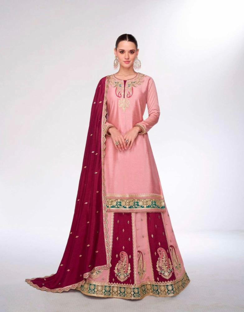 Pure Chinnon Silk hand work suit set full stitch