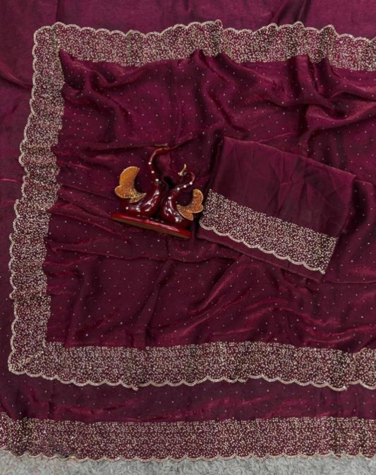 Space Silk Saree With Jarkhan Daimond Work