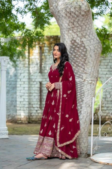 Cherry , gown bottom dupatta